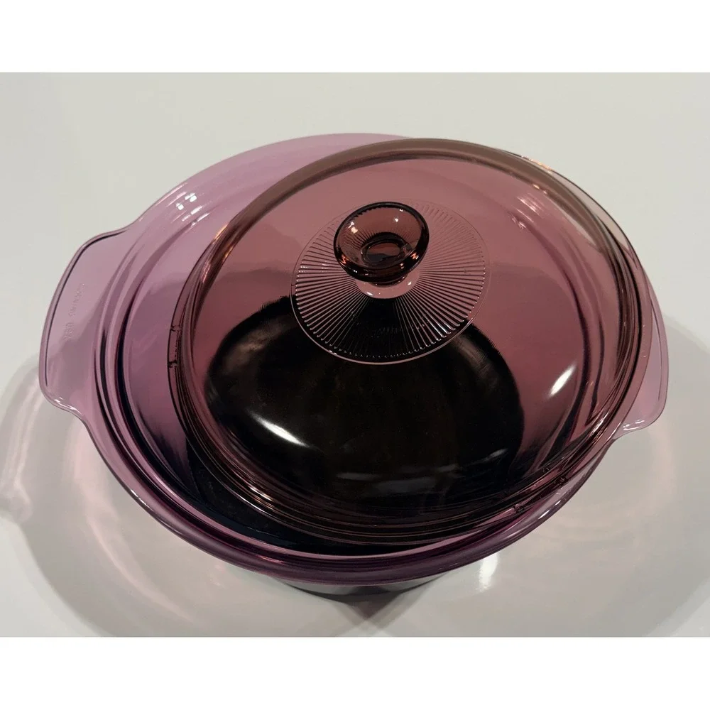 VISIONS by CORNING Cranberry Glass Dutch Oven Casserole Dish with Lid 5L MCM